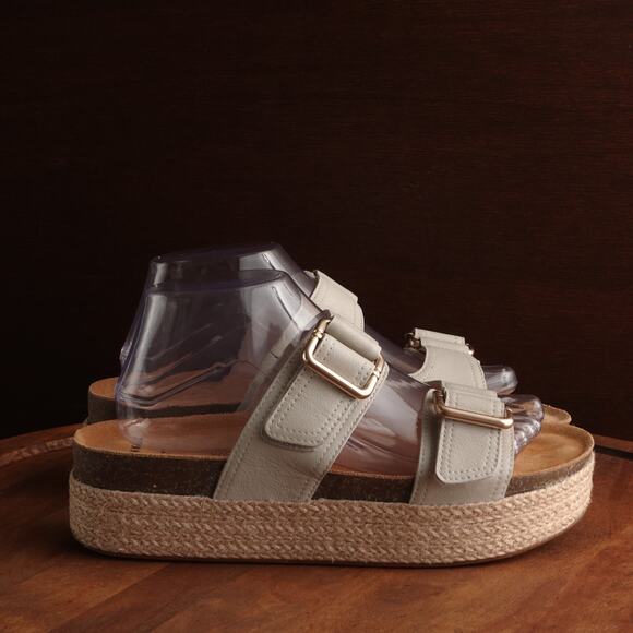 Frankie4 Sandals WMS SZ 9.5 Beige Bennett Leather Platform Slide Shoe Espadrille - Picture 1 of 16